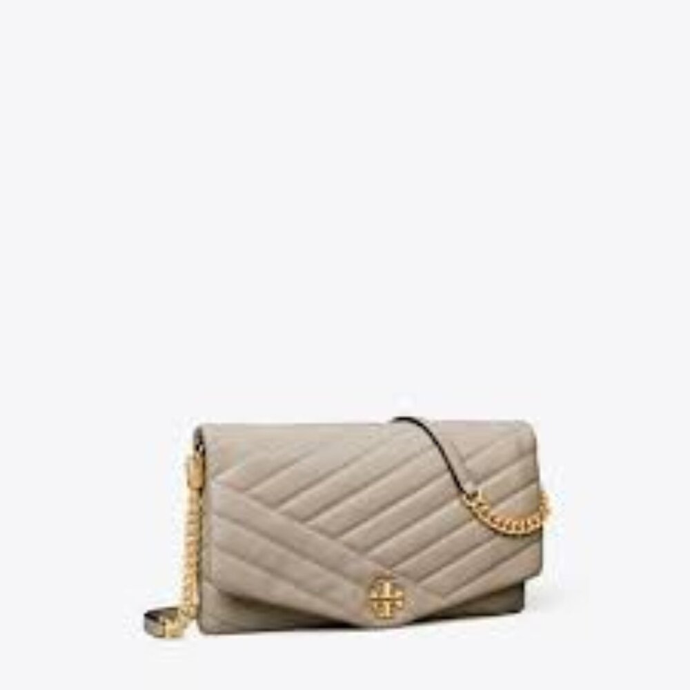 NWT Tory BURCH KIRA CHEVRON CLUTCH grey heron - Picture 1 of 4